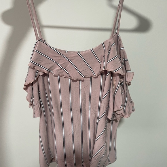 Striped Pink Ruffle Top - Picture 1 of 4